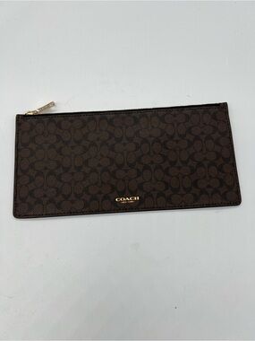 Coach Brown Signature Zip Wallet with Gold Logo